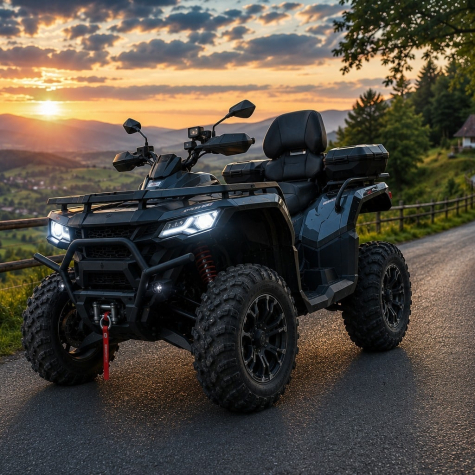 Quad vozilo na cesti u prirodi pri zalasku sunca
