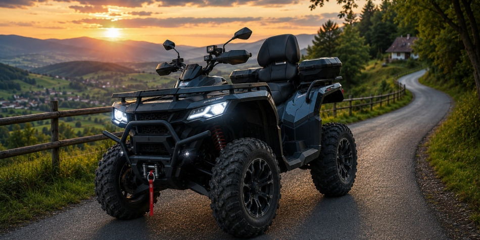 Quad vozilo na cesti u prirodi pri zalasku sunca